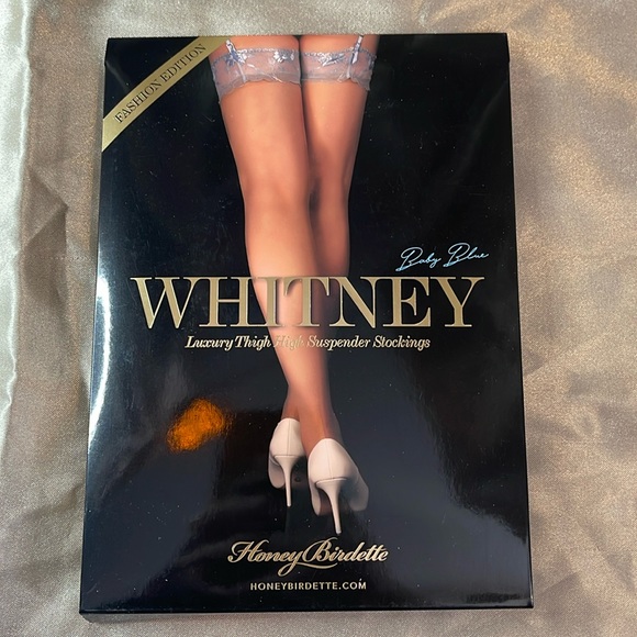 Honey Birdette Accessories - Honey Birdette Baby Blue Whitney Thigh High Suspender Stockings